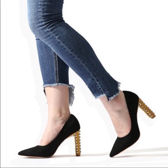 Faux Suede Rivet Heels - Picture 2 of 7